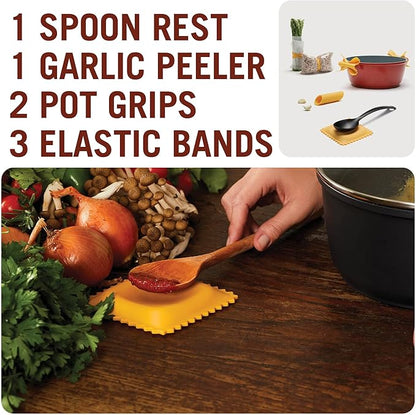 Pasta Grande - Fun Pasta Shaped Silicone Kitchen Tools in a Gift Box / 4 of our Pasta-shaped kitchen gadgets in one festive giftbox/Farfalloni, Ravioli, Penneli & Mafaldine/by Monkey Business