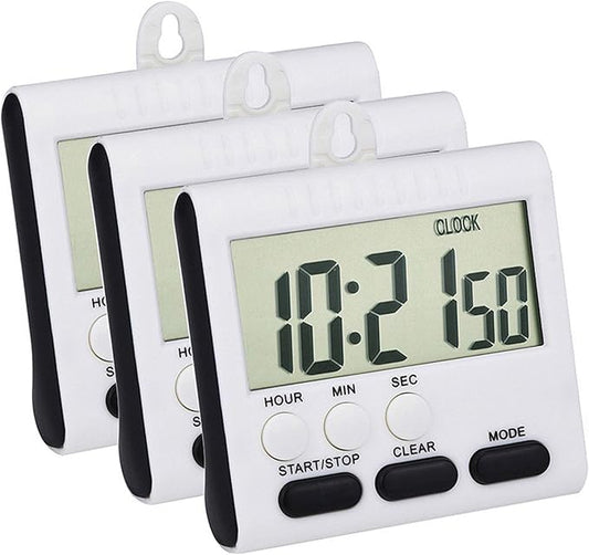 Mudder 3 Pack Digital Kitchen Timer for Cooking, Big Digits, 24 Hour Magnetic Backing Stand Kitchen Timers Clock for Classroom Kids Teachers, Loud Alarm and Big Screen (Black and White) by Mudder
