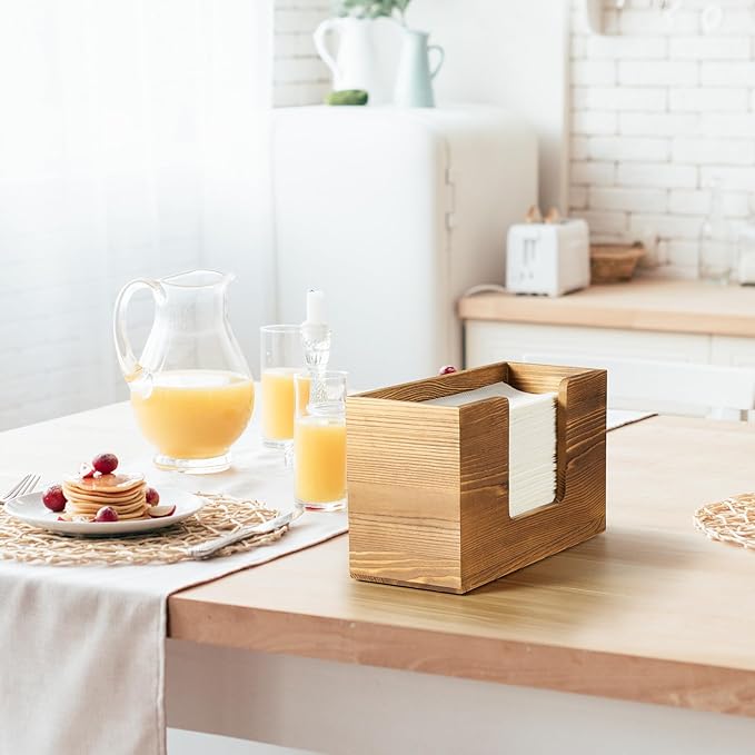 Paper Towel Dispenser Countertop, Burnt Wood Folded Paper Hand Towel Holder for Guest Bathroom, Commercial Tabletop Tissue Dispenser Tray for Multifold C-Fold, Z-Fold, Trifold, 10.31x3.94x6.3 Inches