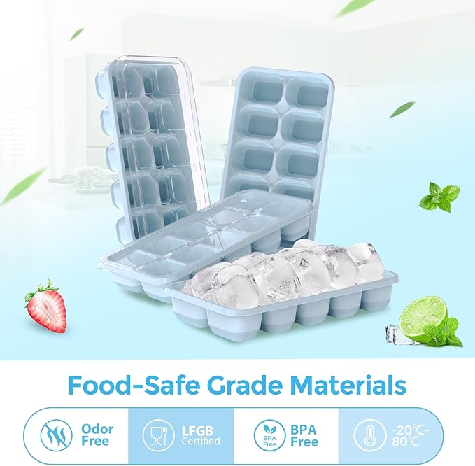 DOQAUS Ice Cube Tray with Lids - 4 Pack Stackable Silicone Ice Trays for Freezer, BPA & LFGB Safe, Easy Release for Kitchen, RV, Cocktail, Coffee, Soup & Food - Image 2