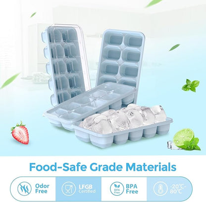 DOQAUS Ice Cube Tray with Lids - 4 Pack Stackable Silicone Ice Trays for Freezer, BPA & LFGB Safe, Easy Release for Kitchen, RV, Cocktail, Coffee, Soup & Food - Image 2