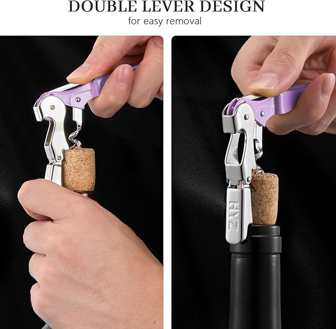 HYZ 2-Pack Wine Opener Waiter Corkscrew, Professional Wine Key for Servers, Bartender with Foil Cutter, Manual Wine Bottle Opener Double Hinged (Lilac) - Image 4