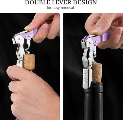 HYZ 2-Pack Wine Opener Waiter Corkscrew, Professional Wine Key for Servers, Bartender with Foil Cutter, Manual Wine Bottle Opener Double Hinged (Lilac) - Image 4