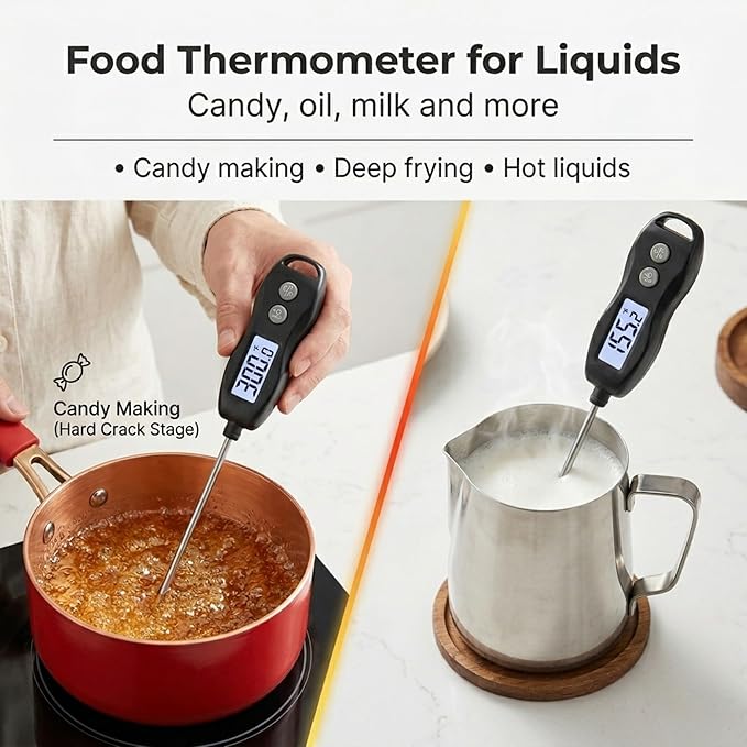 Meat Thermometer Digital with Backlight – Instant Read Food Thermometer Waterproof for Cooking BBQ Grilling Steak Bread Baking Turkey Candy Oil Liquid (Black) - Image 7