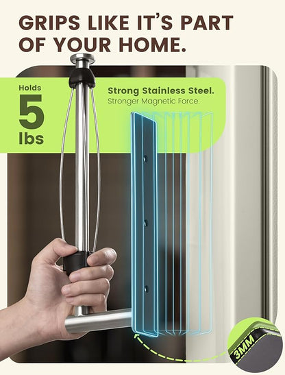 INMAKER Magnetic Paper Towel Holder, Strong Magnet Paper Towel Holder for Fridge, Kitchen, RV, Garage, Grill with Self Adhesive Wall Mount and Screws, One Hand Tear with Adjustable Damping (Silver)