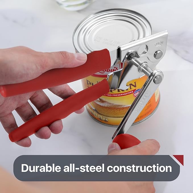Commercial Can Opener, UHIYEE Hand Crank Can Opener Manual Heavy Duty with Comfortable Extra-long Handles, Oversized Knob, Large Handheld Can Open Easy for Big Cans, Red - Image 6
