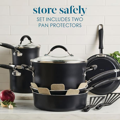 Rachael Ray Cucina Ceramic Cookware Set - 13 Pieces - Ceramic Pots and Pans Set w/Nonstick Frying Pans, Saute Pan, Saucepans, Stockpot, Lids, Pan Protectors & Cooking Utensils - Peppercorn - Image 6