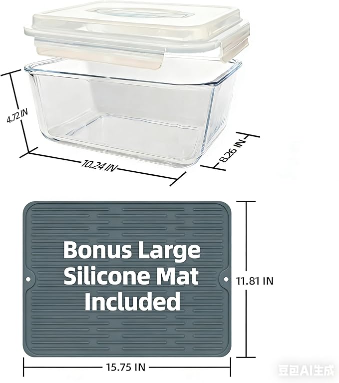 Extra Large Glass Storage Containers with Lids 200oz/6000ml - Airtight Borosilicate Large Glass Food Storage container for Rotisserie Chicken, Turkey - XL Big Glass Bowl Freezer to Oven Safe