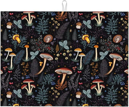 Mushroom Dish Drying Mat For Kitchen Microfiber Drying Mats Absorbent Reversible Dish Pad Draining Mats For Countertop Coffee Mats 18x24 Inch