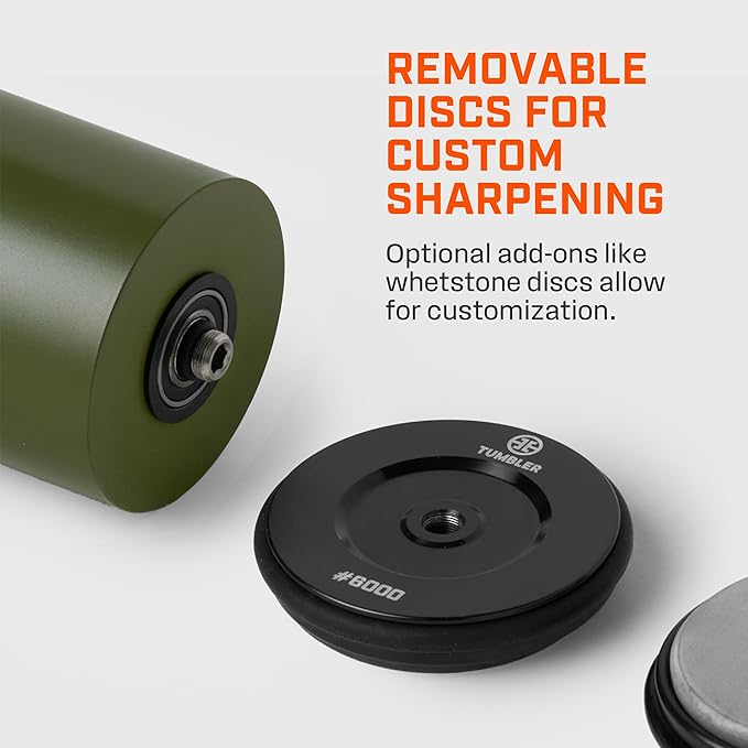 TUMBLER Pro Rolling Knife Sharpener™ - Knife Sharpening Made Easy - Ultimate Gift for Father's Day - Kit with Removable Disc System - 4-Layer Diamond Sharpening Disc & EdgeBoost Ceramic Disc (Green) - Image 7