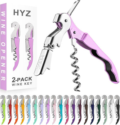 HYZ 2-Pack Wine Opener Waiter Corkscrew, Professional Wine Key for Servers, Bartender with Foil Cutter, Manual Wine Bottle Opener Double Hinged (Light Purple) by HYZ