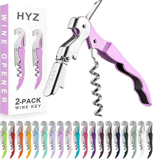 HYZ 2-Pack Wine Opener Waiter Corkscrew, Professional Wine Key for Servers, Bartender with Foil Cutter, Manual Wine Bottle Opener Double Hinged (Light Purple) by HYZ