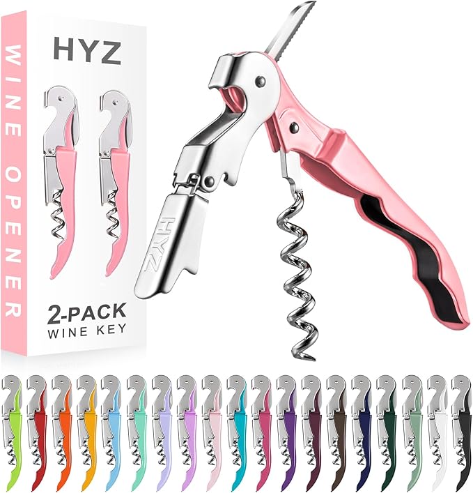 HYZ 2-Pack Wine Opener Waiter Corkscrew, Professional Wine Key for Servers, Bartender with Foil Cutter, Manual Wine Bottle Opener Double Hinged (Pink Mesa) by HYZ