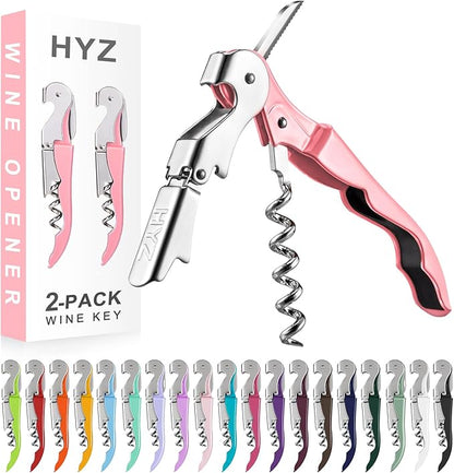 HYZ 2-Pack Wine Opener Waiter Corkscrew, Professional Wine Key for Servers, Bartender with Foil Cutter, Manual Wine Bottle Opener Double Hinged (Pink Mesa) by HYZ