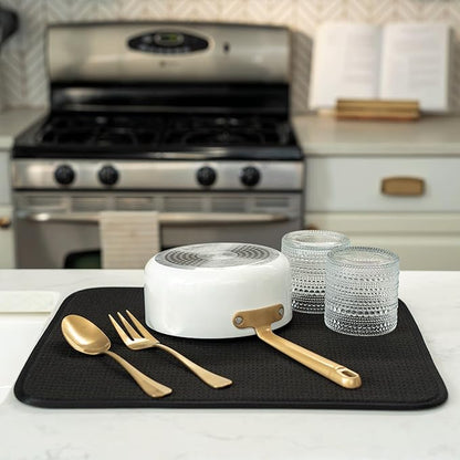 S&T INC. Dish Drying Mat, 16” x 18”, Absorbent Microfiber Kitchen Counter Mat, Dish Drying Pad for Dishes, Utensils, Pots and Pans, Large, Black - Image 4