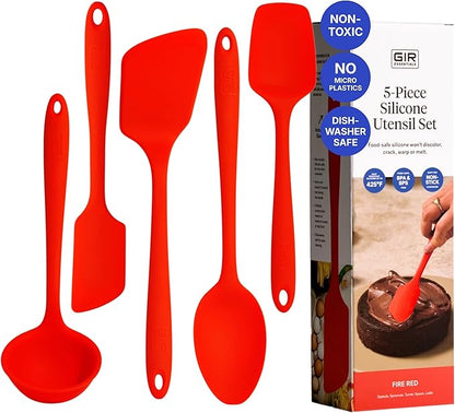 GIR 5-Piece Silicone Kitchen Utensils Set, Non-Toxic Cooking Utensils for Cooking and Baking, Heat Resistant, Food Grade, Dishwasher Safe Rubber Spatula, Ladle, Spoon - Fire Red by GIRGetItRight