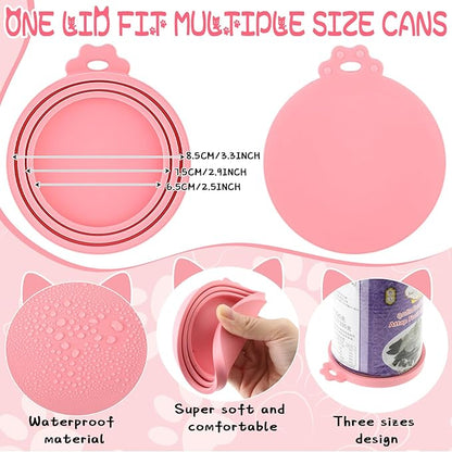 Uiifan Cat Food Lid Cat Food Can Covers Lids 8 Pcs Pet Can Supplies Set 5 Silicone Wet Kitten Foodstuff Tin Covers Lids 2 Silicone Dog Spoons 1 Paw Shape Multifunctional Opener for Pets(Pink)
