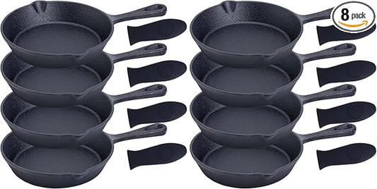 Bruntmor Cast Iron Frying Pan Set of 4-6x4 Inch Black Pre-Seasoned Skillets with Heat-Resistant Silicone - Mini Cast Iron Skillet Set for Stovetop, Oven, and Grill (Pack of 2)