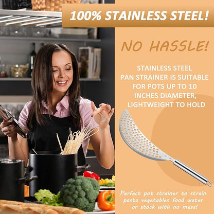 Boao 2 Pieces Pot Strainer with Handle Stainless Steel Colander Pasta Drainer Pan Pot Strainer with Recessed Hand Grips Suitable for Kitchen Different Sizes up to 10 Inches