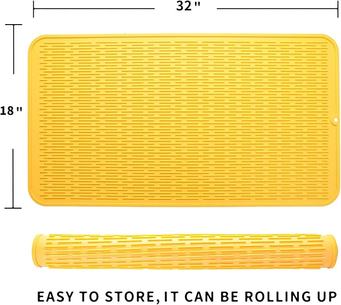MicoYang Silicone Dish Drying Mat for Multiple Usage,Easy clean,Eco-friendly,Heat-resistant Silicone Mat for Kitchen Counter or Sink,Refrigerator or Drawer Liner Yellow 4XL 32 inches x 18 inches - Image 2