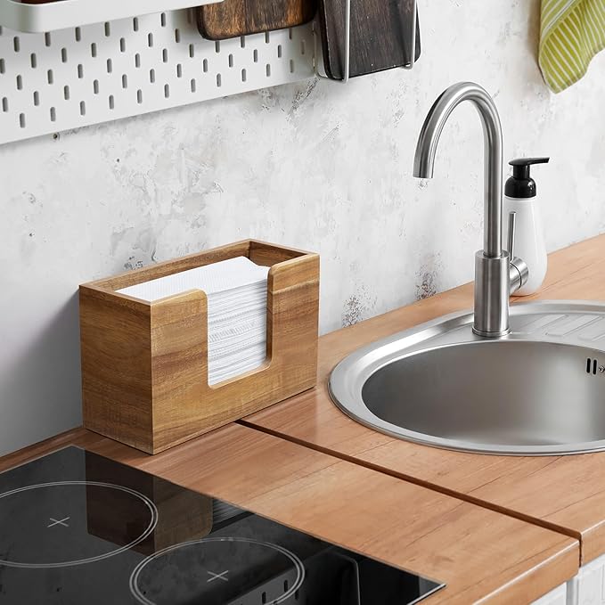 Paper Towel Dispenser Countertop, Acacia Wood Bathroom Paper Towel Holder, Napkin Holder for Kitchen, Multifold C-Fold, Z-Fold, Trifold for Bathroom Toilet Home - Image 6
