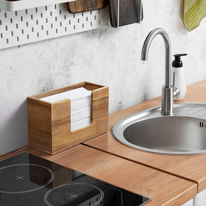 Paper Towel Dispenser Countertop, Acacia Wood Bathroom Paper Towel Holder, Napkin Holder for Kitchen, Multifold C-Fold, Z-Fold, Trifold for Bathroom Toilet Home - Image 6
