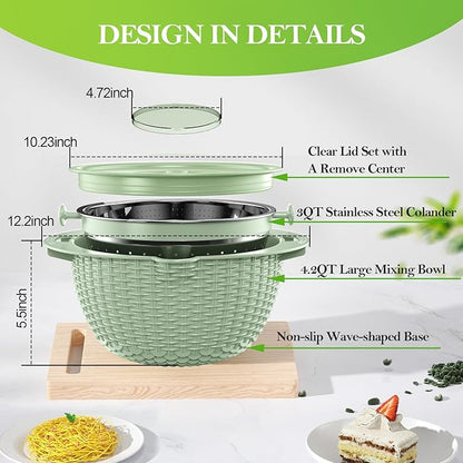4 in 1 Colander with Bowl Set, Food Strainers and Colanders, Colander for Kitchen, Pasta Strainer, Fruit Washing Bowl, Kitchen Essentials Strainer Basket Bowl, Green, Christmas & New Year Gifts - Image 7