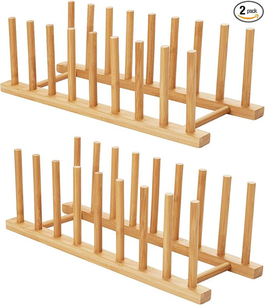 HBlife 2pcs Bamboo Dish Plate Bowl Cup Book Pot Lid Cutting Board Drying Rack Stand Drainer Storage Holder Organizer Kitchen Cabinet（Keep Dry） by HBlife