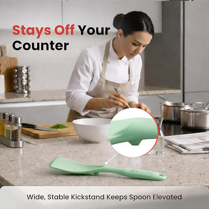 Silicone Spoon Spatula for Cooking - Multifunction Scoop Spatula Spoonula - Heat Resistant Cooking Spoon for Nonstick Cookware - Large Silicone Kitchen Spoon - Seamless Design (Mint,1pc) - Image 5
