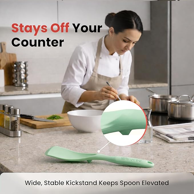 Silicone Spoon Spatula for Cooking - Multifunction Scoop Spatula Spoonula - Heat Resistant Cooking Spoon for Nonstick Cookware - Large Silicone Kitchen Spoon - Seamless Design (Mint,2pcs) - Image 5
