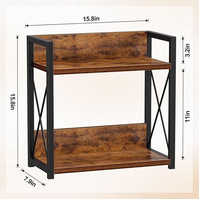 Giikin Kitchen Counter Shelf, Kitchen Countertop Organizer, 2 Tier Spice Rack for Counter, Wood Coffee Bar Organizer for Coffee Station (Brown, L) - Image 3