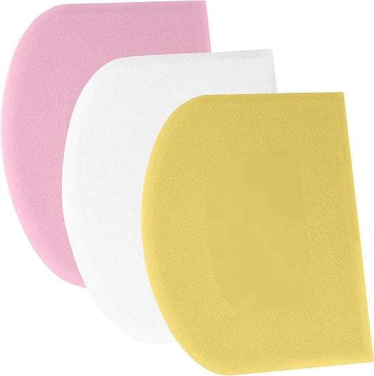 SURDOCA Dough Scraper Bench Scraper - 3P 10.6x6.7" Plastic Flexible Bowl Scraper, Sharp Edge & Angles Cake Scraper. Non-Slip Bakeware Decorating Tools Sculpting & Modeling Tools - Yellow+White+Pink by SURDOCA