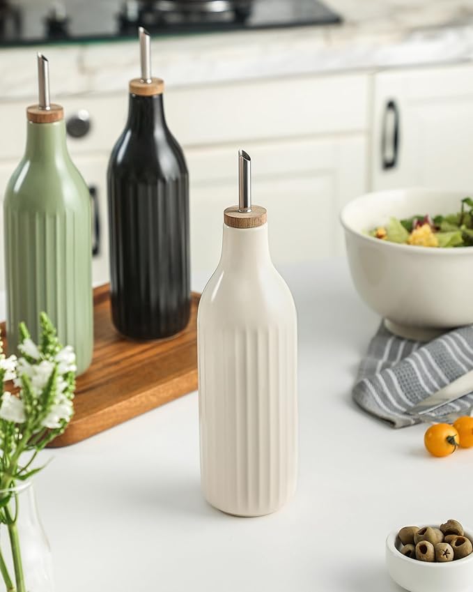 FE FUN ELEMENTS Olive Oil Dispenser Bottle, 19 oz Oil Dispenser for Kitchen and Vinegar Dispenser Bottle, Suitable for Vinegar, Coffee Syrups & Other Liquids, White Set of 2 - Image 6