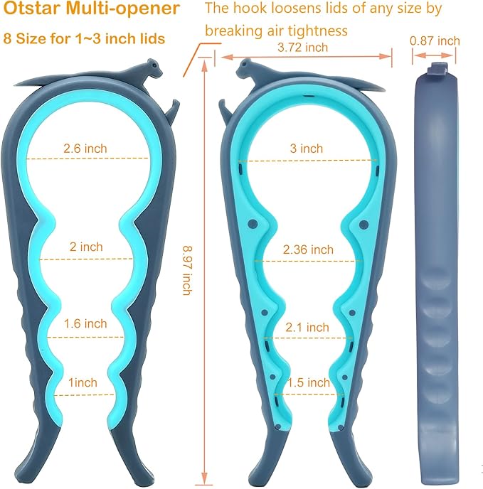 Otstar Jar Opener & Bottle Opener Set for Weak Hands - Multi-Function Kitchen Opener Tool for Seniors with Arthritis, Elderly - Includes Jar Lid Gripper Pad, Corkscrew Opener - Image 2