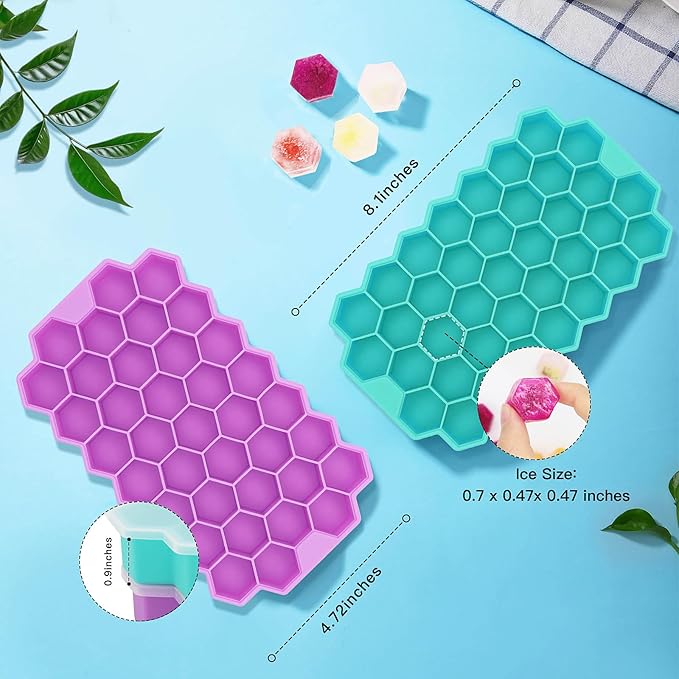 Azyh Ice Cube Trays for Freezer, 2 Pack Ice Cube Tray with Lid, Silicone Ice Cube Mold with Lid-37 Grid,Easy-Release Reusable 74 PCS Small Ice Cubes for Iced Coffee Cocktail Whisky Chocolate Soup Food - Image 5
