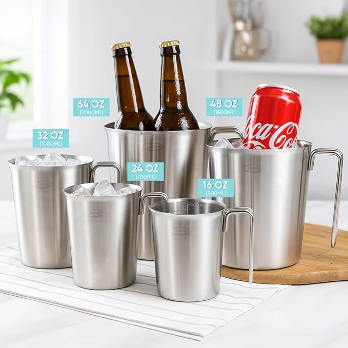 Newness 2-Pack Stainless Steel Measuring Cups Set, (3 Marking Including Cup/ML/Oz Scale) (2 & 3 Cup) Metal Measuring Cup with Handle For Prepping, Baking and Cooking, Dishwasher, Microwave Safe - Image 8