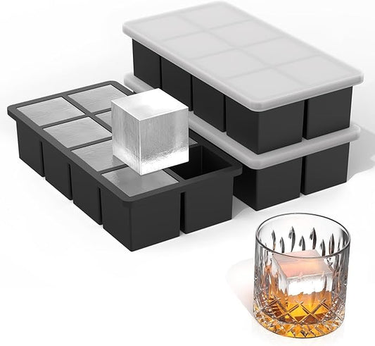 Bangp Silicone Ice Cube Trays with Metal Reinforced Frame(3 Pack),Large Ice Cube Tray with Lid,Easy Release Whiskey Ice Cubes Mold,Ice Trays for Freezer,Stackable Ice Cube Tray(Black) by Bangp