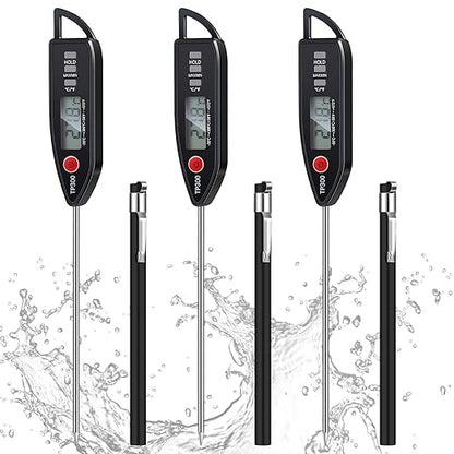 Copkim 3 Set Waterproof Food Thermometer for Water, Liquid, Candle and Cooking Digital Meat Thermometer with Long Probe Instant Read for Kitchen BBQ Grill Candy (Black)