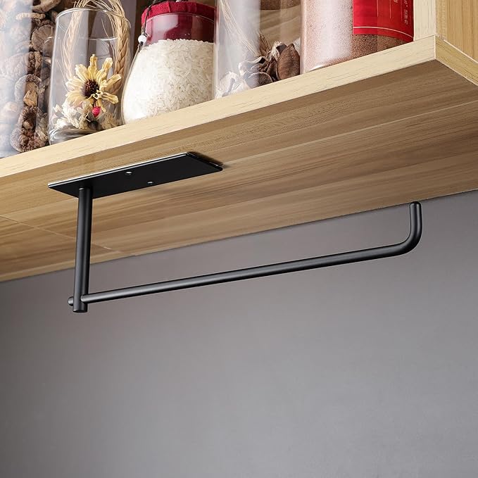 SUNTECH 2 Pack Paper Towel Holder Under Cabinet, Adhesive or Drilling Paper Towel Holder Wall Mounted, Stainless Steel Kitchen Towel Roll Holder for Bathroom, RV (Black) - Image 3