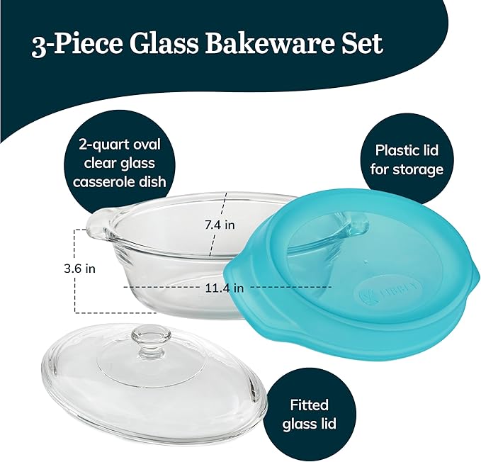 Libbey Baker’s Premium 3 Piece Glass Baking Dish Set, Stackable, Space Saving Casserole Dish with Lid Set, Baking Glassware for Casseroles, Desserts - Image 3