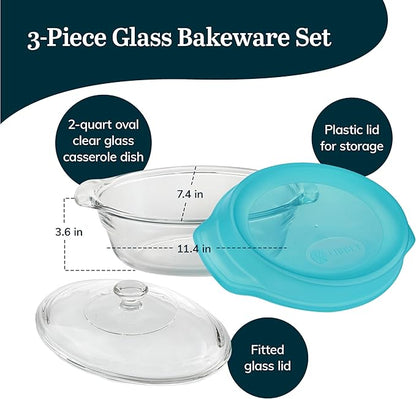 Libbey Baker’s Premium 3 Piece Glass Baking Dish Set, Stackable, Space Saving Casserole Dish with Lid Set, Baking Glassware for Casseroles, Desserts - Image 3