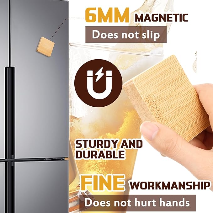 Vesici 24 Pcs Magnetic Bottle Opener 2.5in DIY Bamboo Square Shape Beer Openers Wooden Fridge Magnet Refrigerator Sticker Gift for Beer Lover Wedding Guest Kitchens Bars Parties - Image 3
