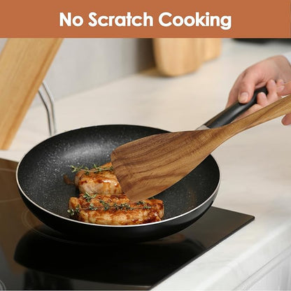 comfoyar Wooden Kitchen Cooking Utenails Set, 7 Pieces Natural Teak Wooden Spoons for Cooking with Spatula and Ladle, Heat Resistant Kitchen Cookware for Nonstick Pan - Image 6