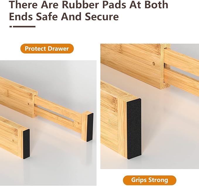 DUCOO 4 PCS Drawer Divider, 17"-22" Adjustable Bamboo Drawer Dividers Organizers, Expandable Separators for Kitchen, Clothes, Dressers, Home, Office - Image 3