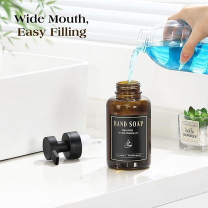 Luxspire Foaming Soap Dispenser, Glass Foam Pump Soap Dispenser, Non-Slip Hand Soap Bottle with 5 Waterproof Labels, 15 Oz Refillable Liquid Soap Bottle for Bathroom & Kitchen, Amber, 1 Pack