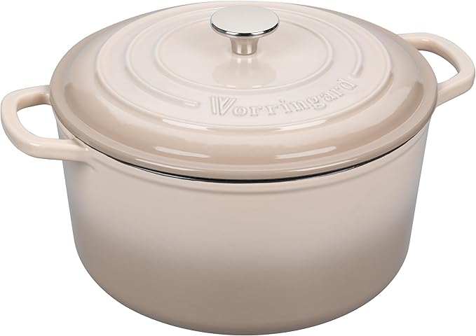 VORRINGARD Enameled Cast Iron Dutch Oven Pot with Lid, for Sourdough Bread Baking, Round Dutch Ovens, 4.5 Quart, Latte - Image 7