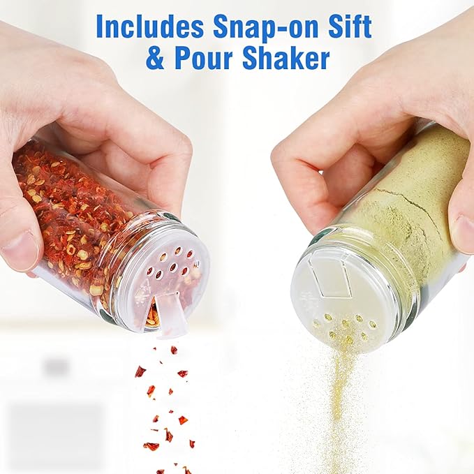 Spice Rack Organizer with Jars for Cabinet (20Pcs) Revolving/Rotating Seasoning Organizer, Stainless Steel/Wooden Countertop Rack Tower Organizer for Kitchen Pantry with Reusable Labels/Funnel/Brushes - Image 4