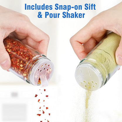 Spice Rack Organizer with Jars for Cabinet (20Pcs) Revolving/Rotating Seasoning Organizer, Stainless Steel/Wooden Countertop Rack Tower Organizer for Kitchen Pantry with Reusable Labels/Funnel/Brushes - Image 4