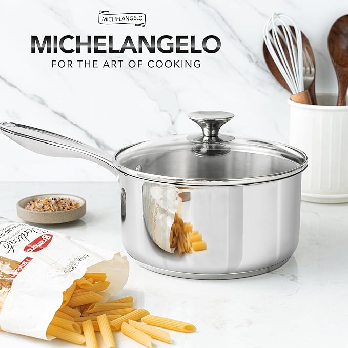 MICHELANGELO 4 Quart Saucepan with Lid, Thick Bottom Stainless Steel Saucepan with Cover, 4 QT Sauce Pot, Induction Ready & Dishwasher Safe - Image 7
