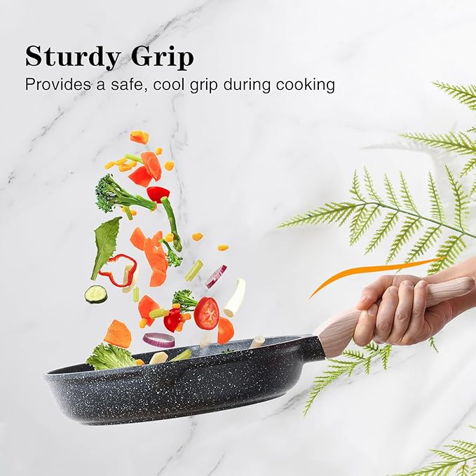 Kordisen Nonstick Frying Pan Set with Lids, 3 Piece Skillet Set, Healthy Induction Cookware Cooking Pan, Stay-Cool Handle, Compatible with All Stovetops, PFOA Free (9.5, 11, 12.5 Inch) - Image 7